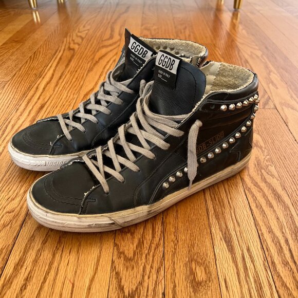 Golden Goose Slide Mid-Top Leather Stud Sneakers - Picture 1 of 9